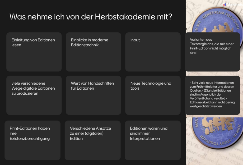 Screenshot mit Feedback der Teilnehmenden zur Frage, was sie mitnehmen von der Akademie.